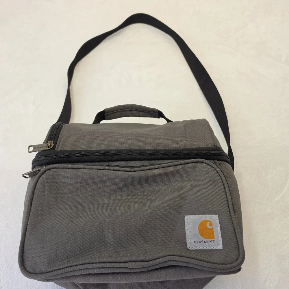 Carhartt Insulated Lunch Cooler Bag Charcoal Gray Dual Compartment Strap